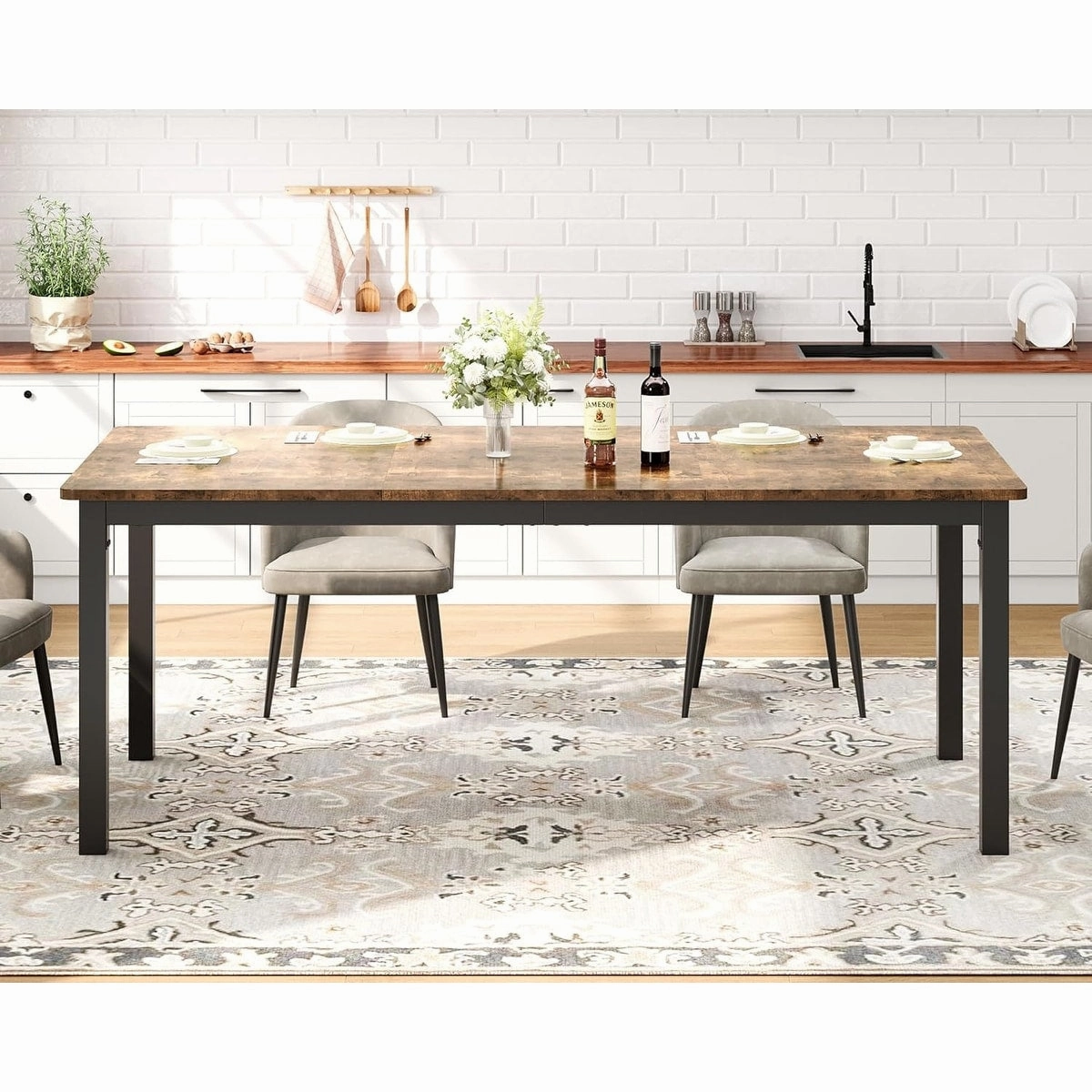 Industrial Dining Table for 8. Wooden Long Dinner Table. Kitchen Table