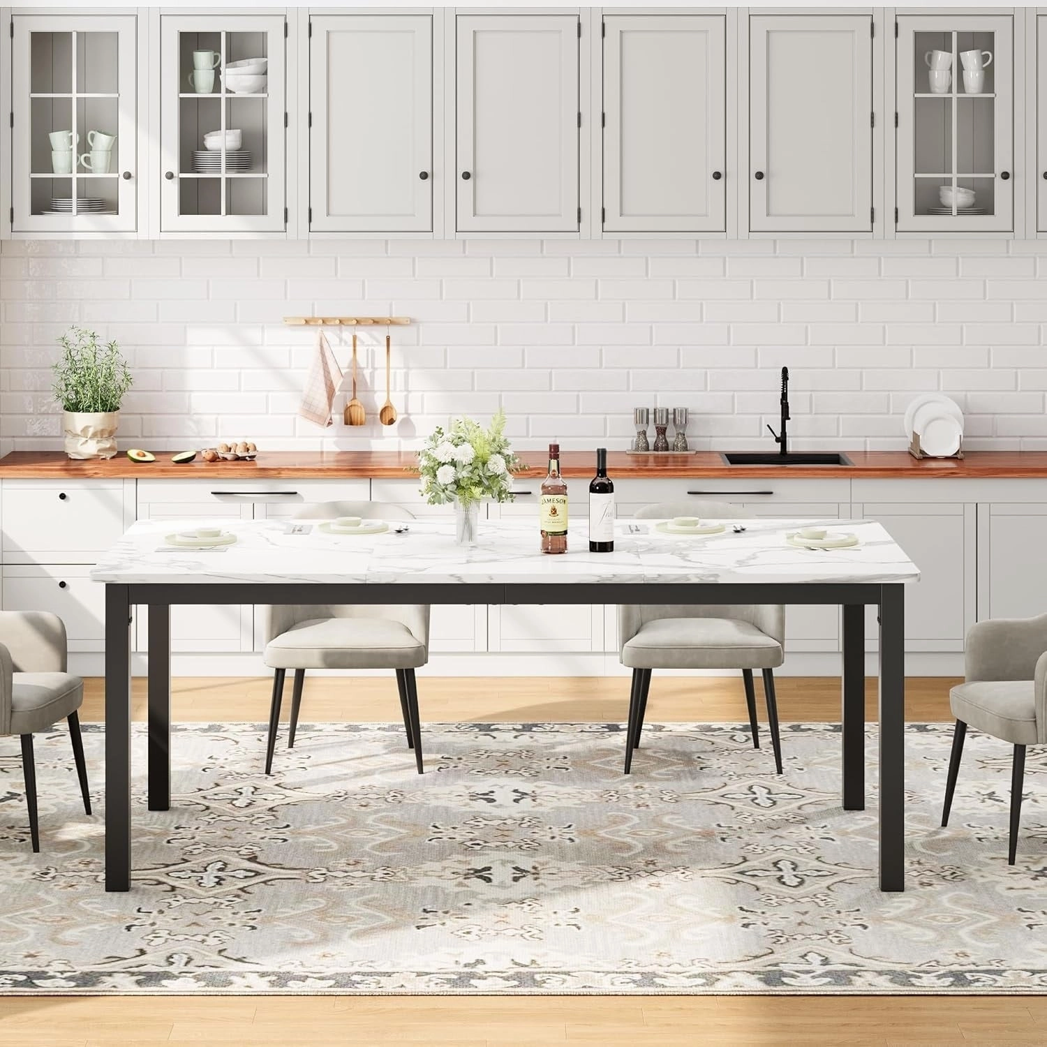 Industrial Dining Table for 8. Wooden Long Dinner Table. Kitchen Table