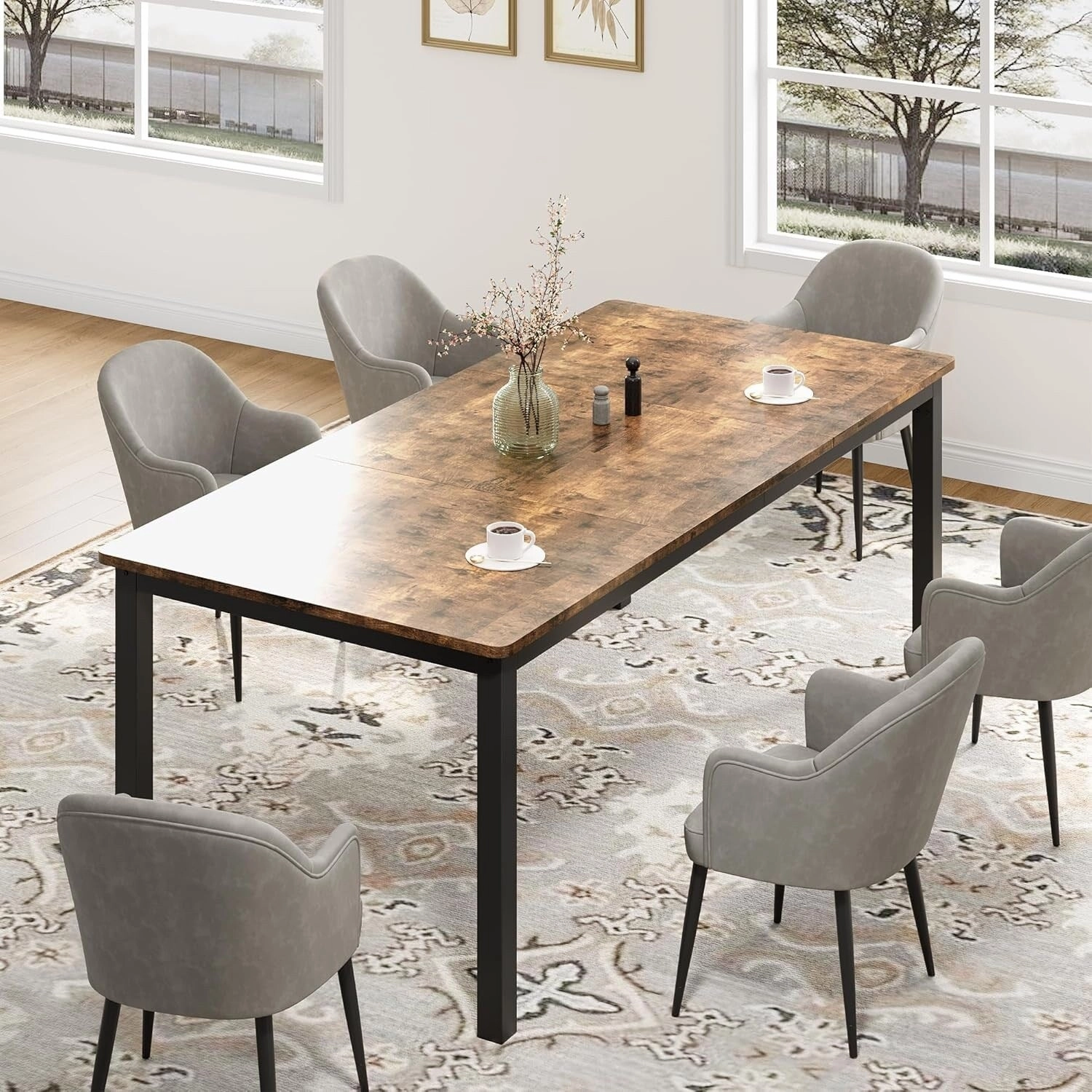 Industrial Dining Table for 8. Wooden Long Dinner Table. Kitchen Table