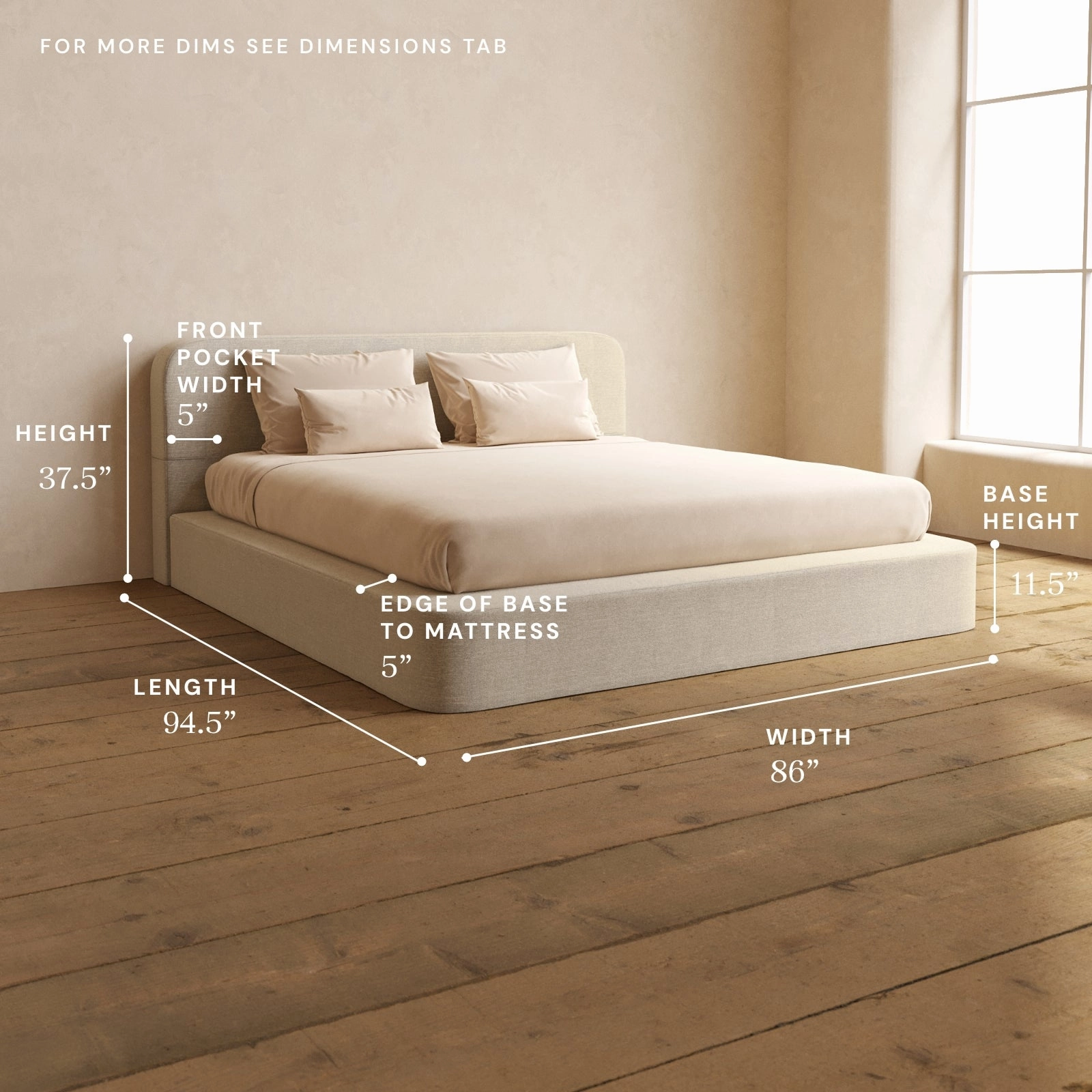 King Upholstered Platform Bed   Headboard | Blended Weave in Oat