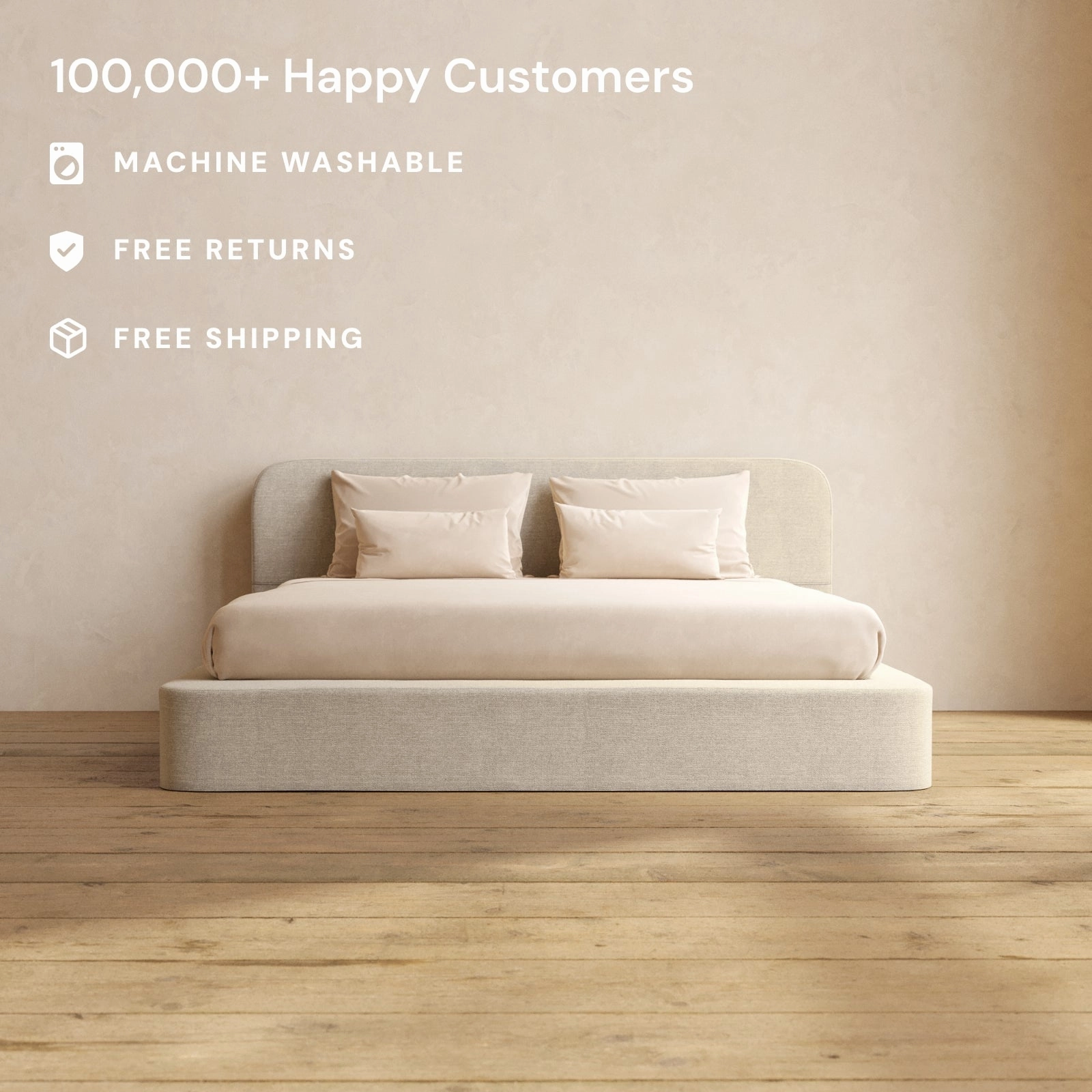 King Upholstered Platform Bed   Headboard | Blended Weave in Oat
