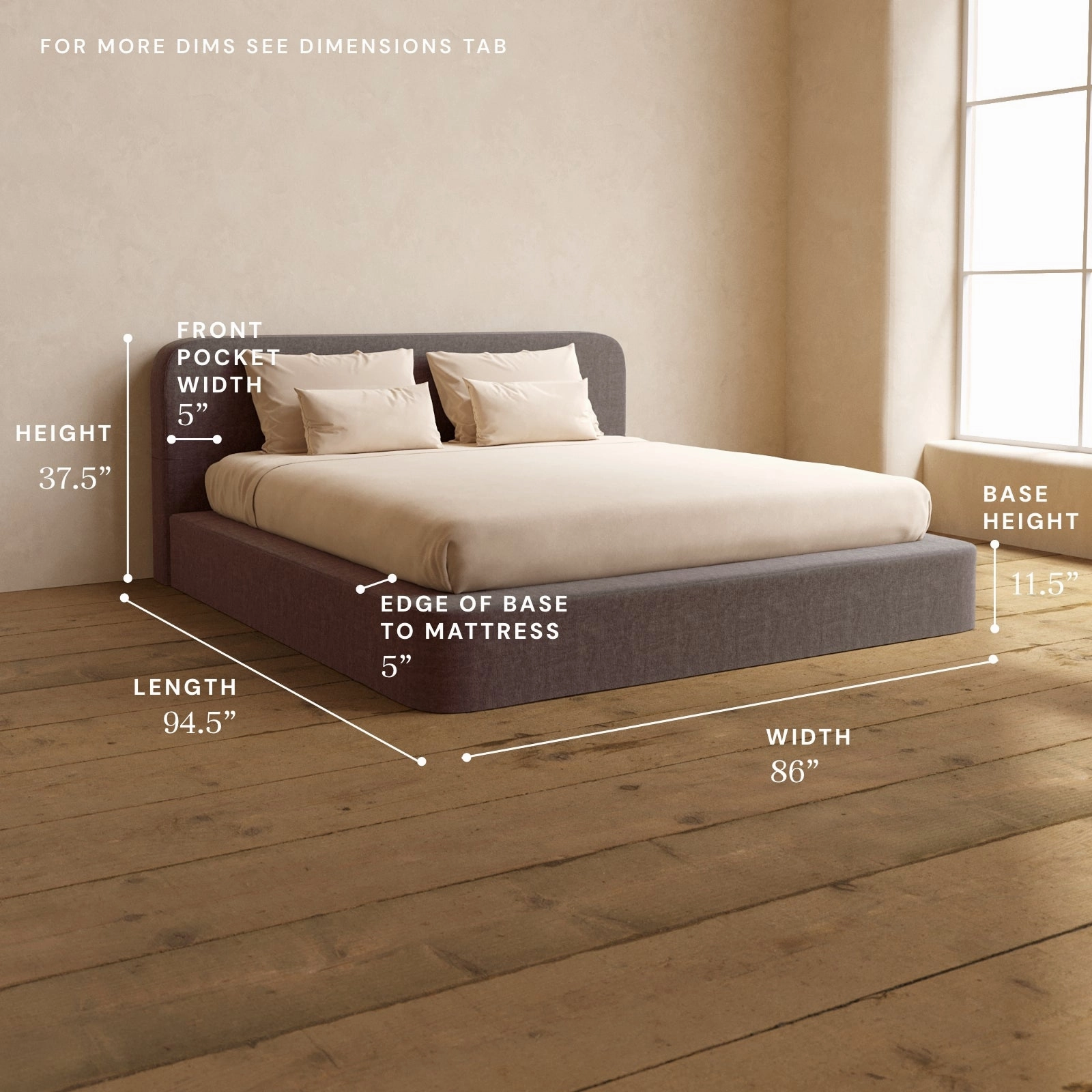 King Upholstered Platform Bed   Headboard | Heirloom Velvet in Caviar