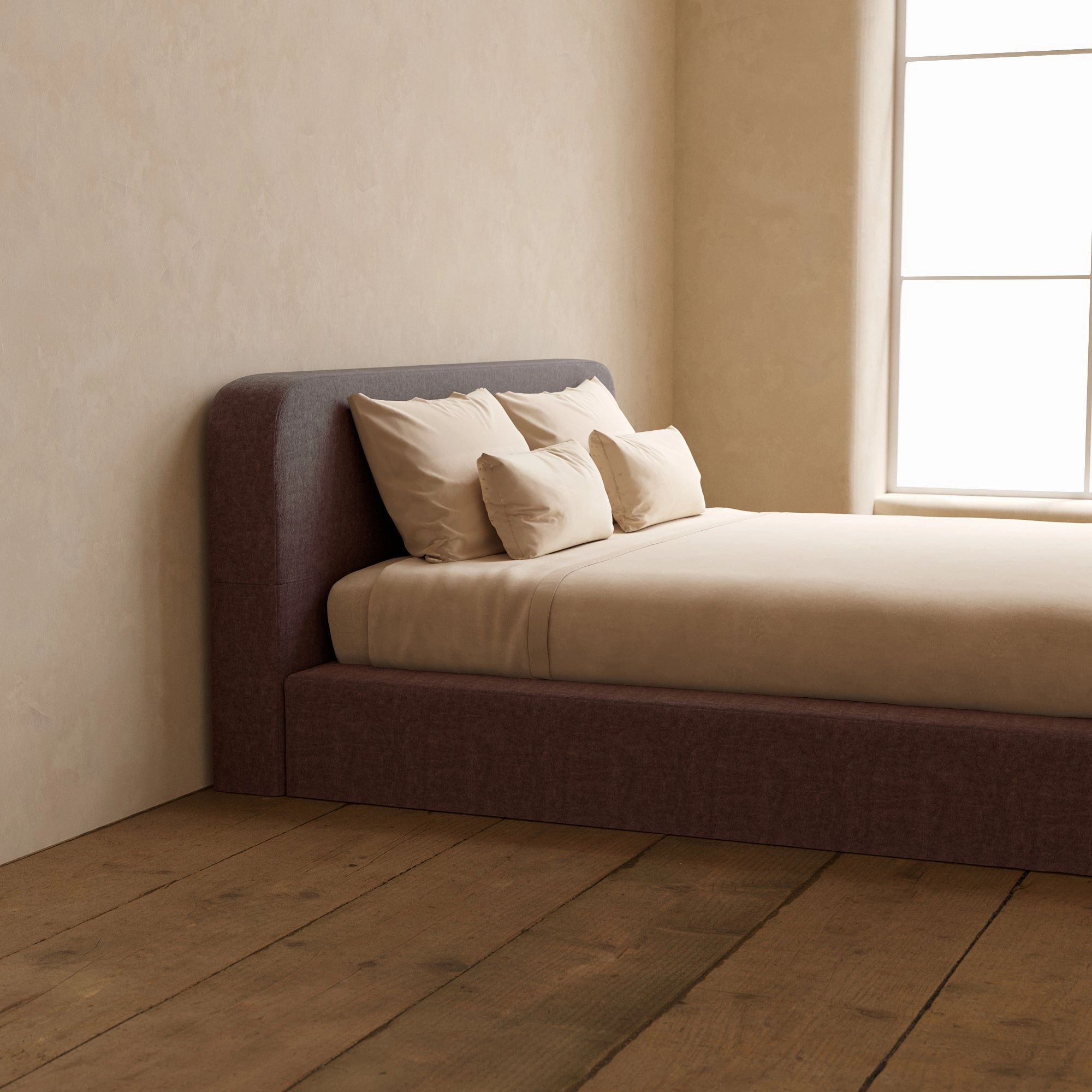 King Upholstered Platform Bed   Headboard | Heirloom Velvet in Caviar