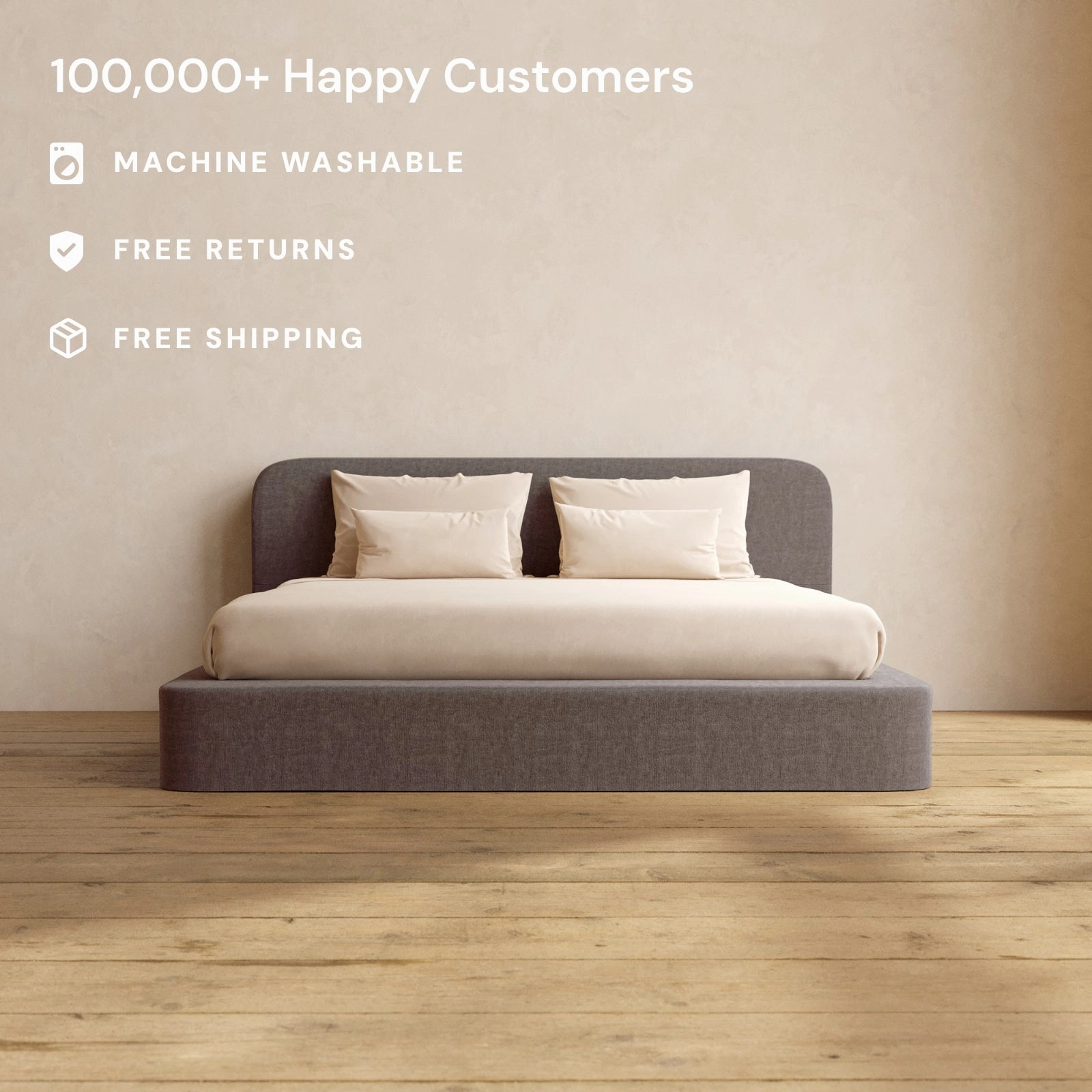 King Upholstered Platform Bed   Headboard | Heirloom Velvet in Caviar