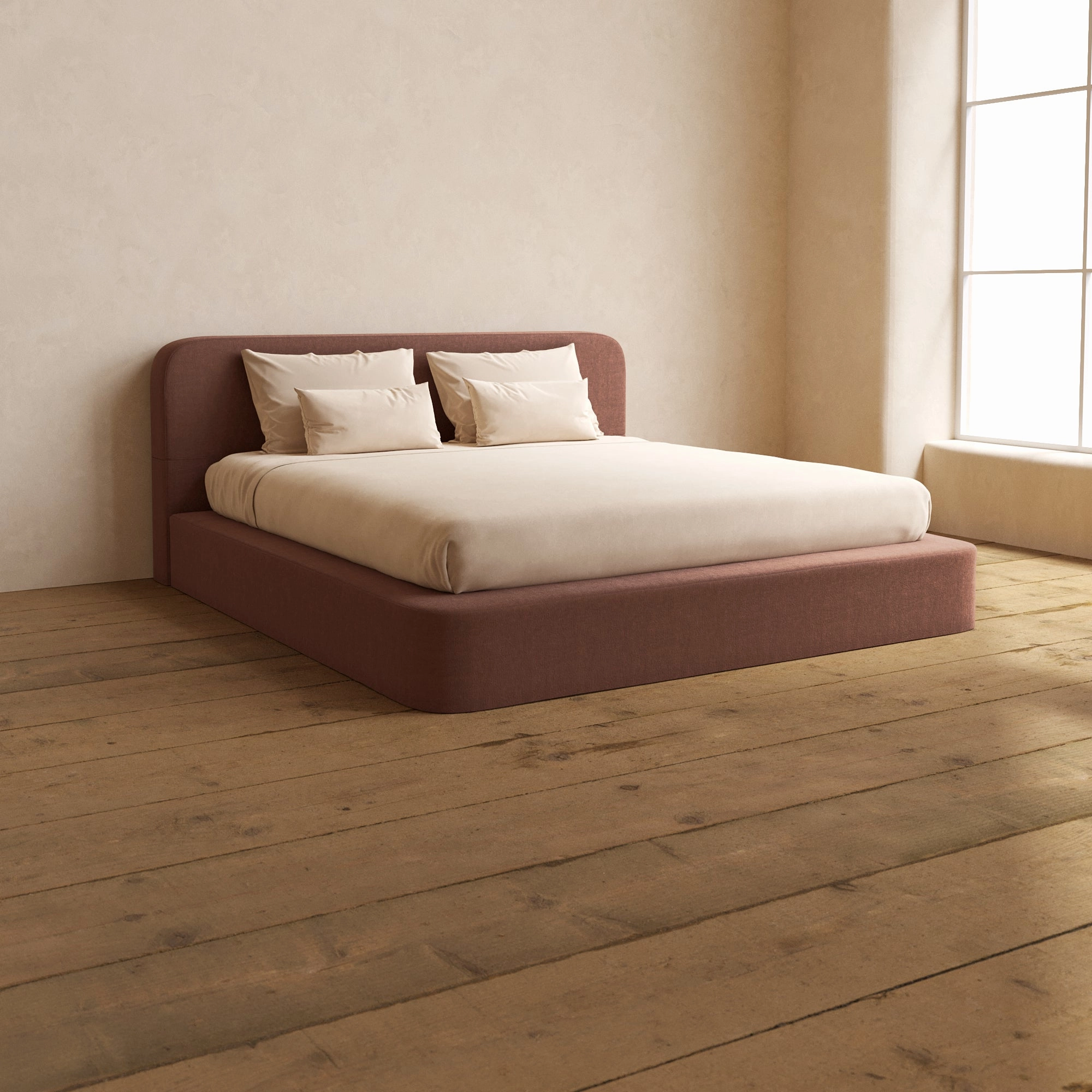 King Upholstered Platform Bed   Headboard | Heirloom Velvet in Chestnut
