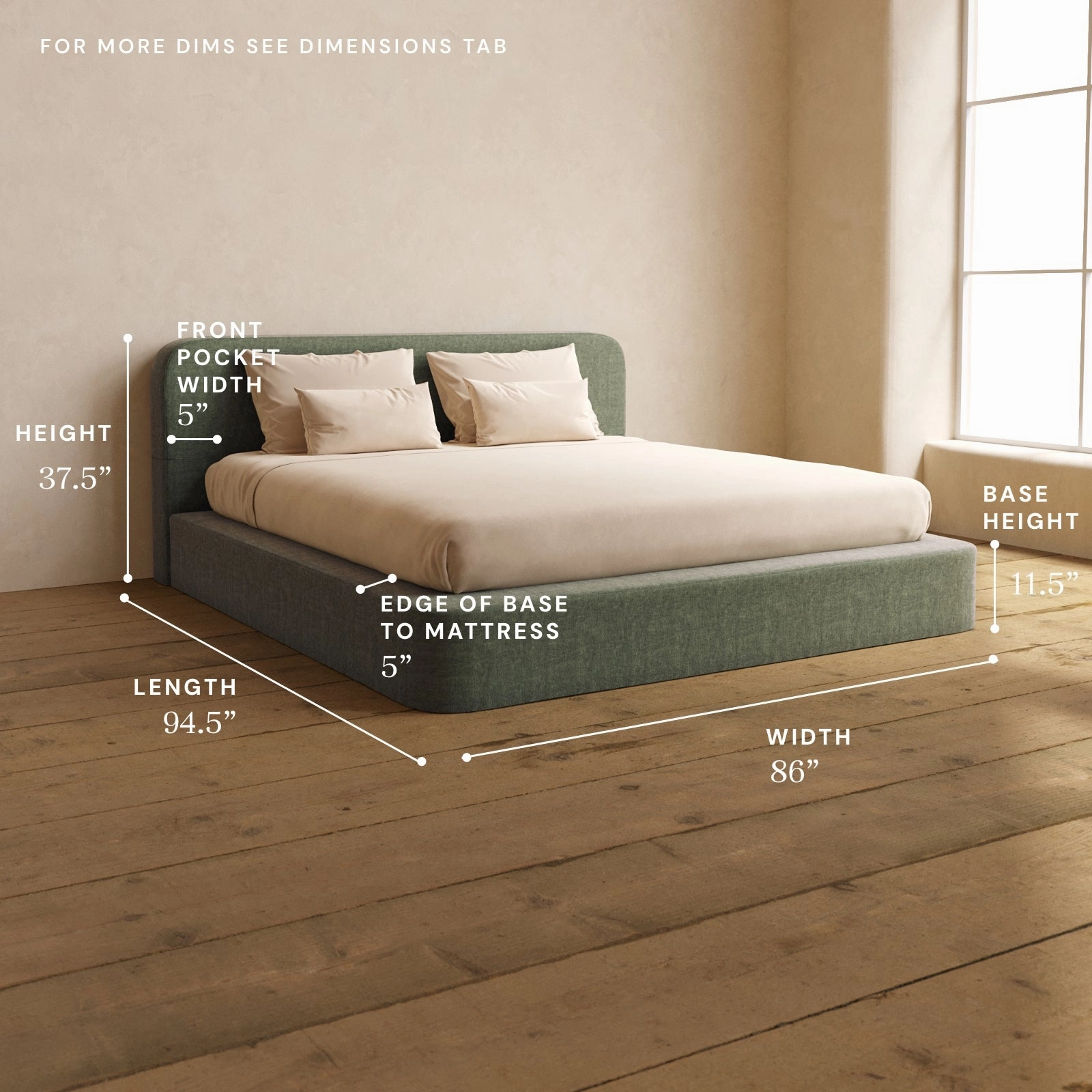 King Upholstered Platform Bed   Headboard | Heirloom Velvet in Willow