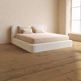 King Upholstered Platform Bed   Headboard | Knit Velvet in Powder