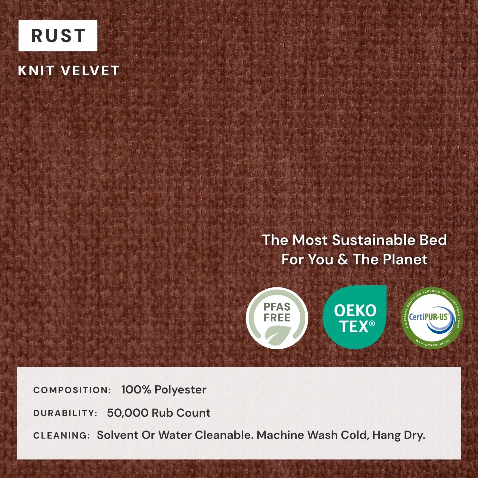 King Upholstered Platform Bed   Headboard | Knit Velvet in Rust