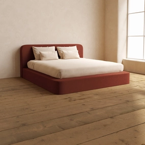 King Upholstered Platform Bed   Headboard | Knit Velvet in Rust