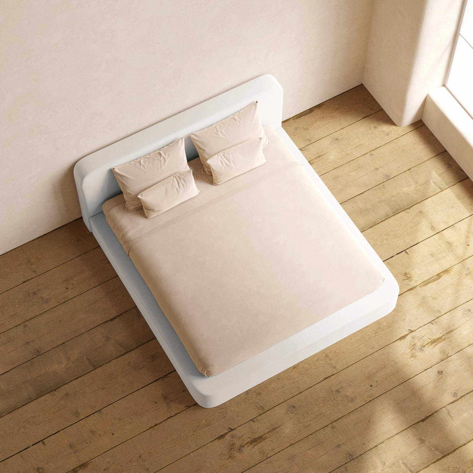 King Upholstered Platform Bed   Headboard | Luxe Corduroy in Milk