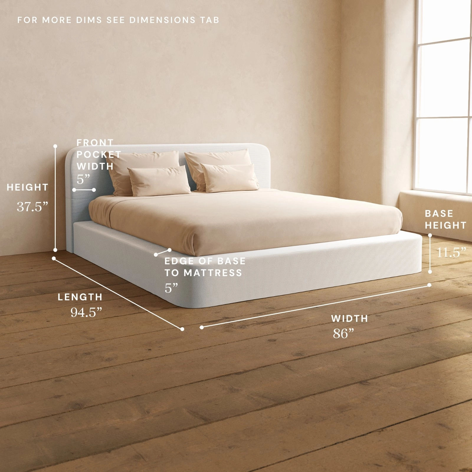King Upholstered Platform Bed   Headboard | Luxe Corduroy in Milk