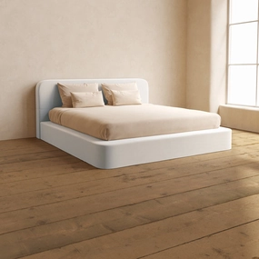 King Upholstered Platform Bed   Headboard | Luxe Corduroy in Milk