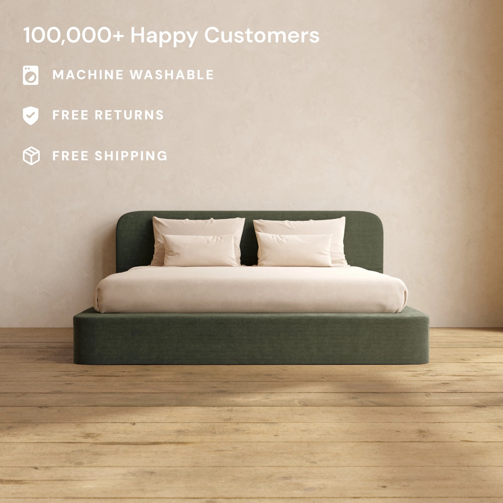 King Upholstered Platform Bed   Headboard | Luxe Corduroy in Olivine