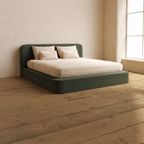 King Upholstered Platform Bed   Headboard | Luxe Corduroy in Olivine