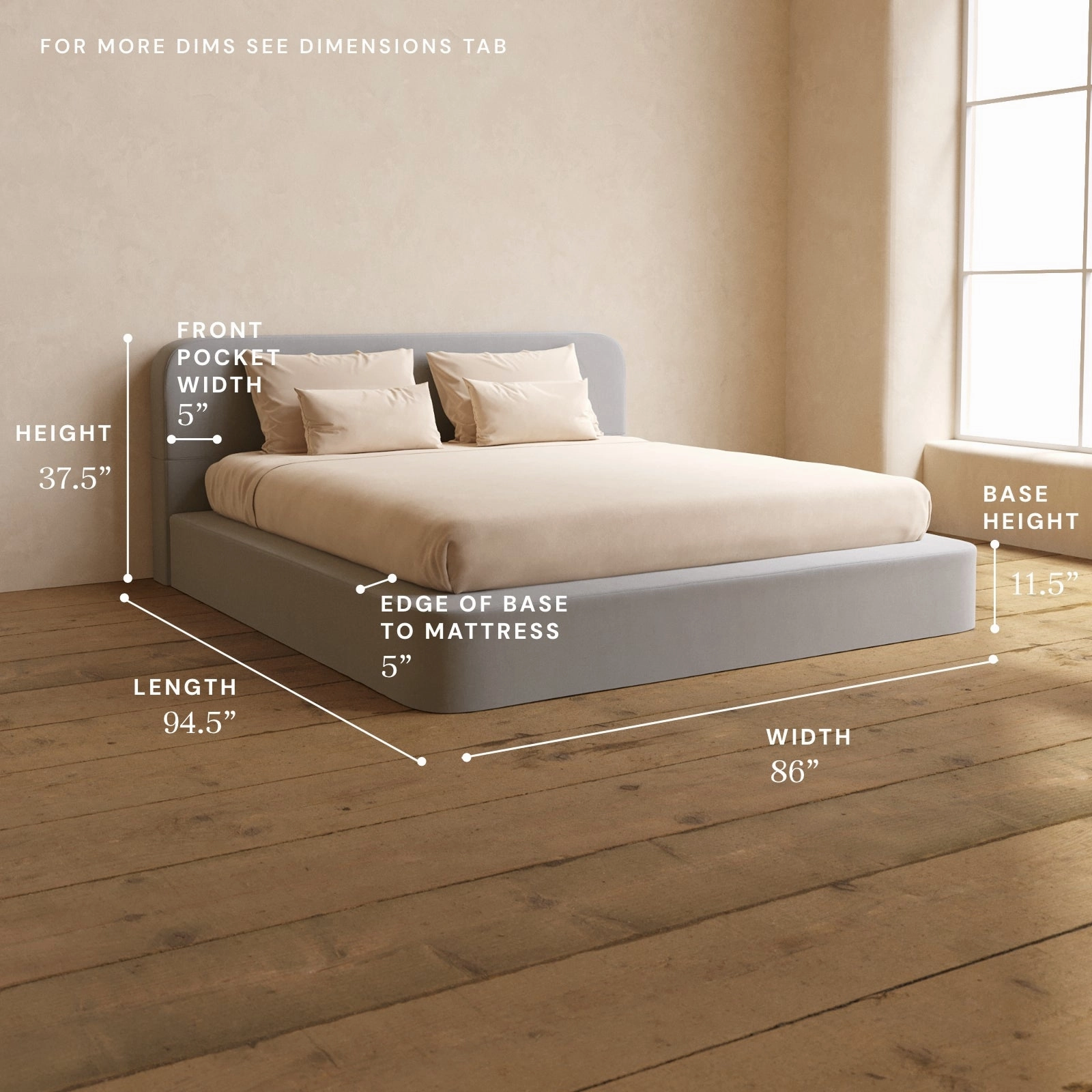 King Upholstered Platform Bed   Headboard | Micro Chenille in Pumice