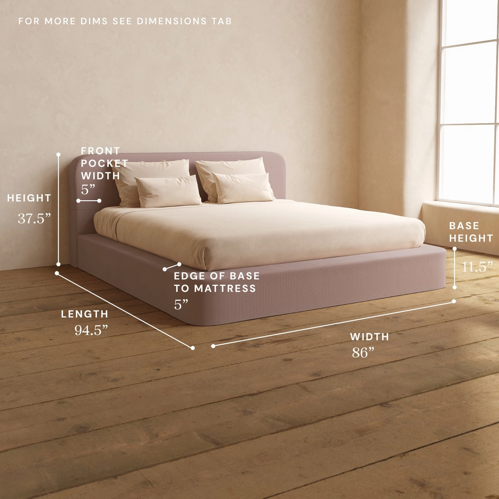 King Upholstered Platform Bed   Headboard | Mizu Weave in Sakura