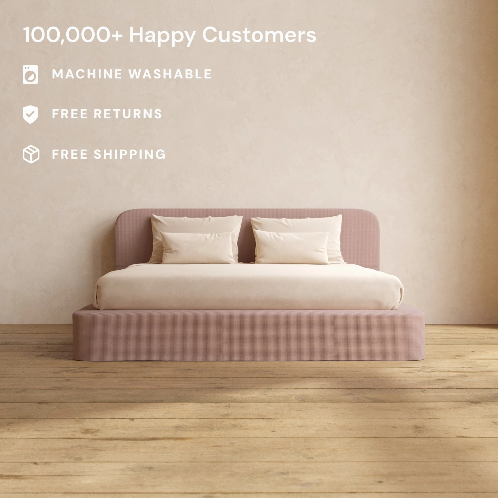 King Upholstered Platform Bed   Headboard | Mizu Weave in Sakura