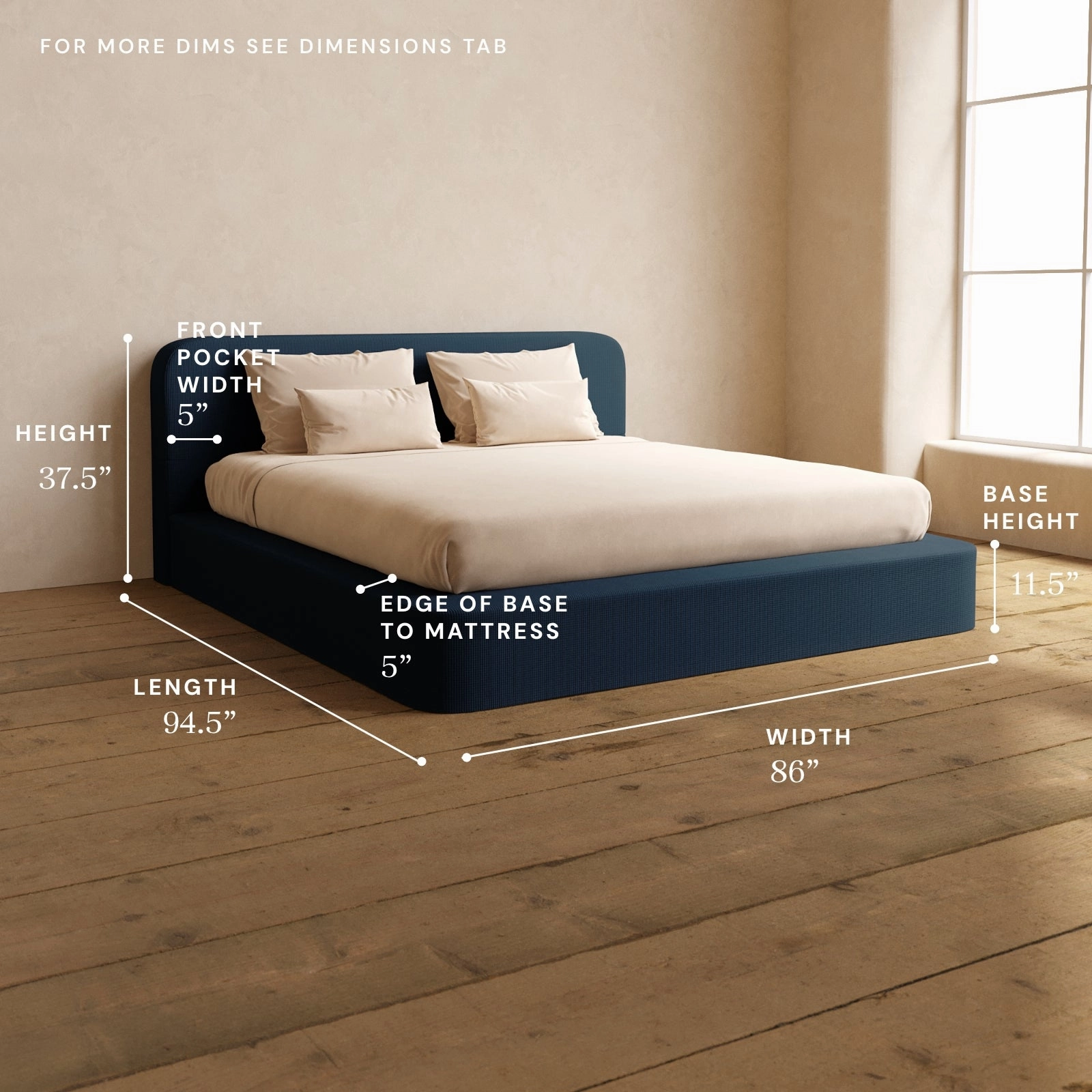 King Upholstered Platform Bed   Headboard | Mizu Weave in Sumi