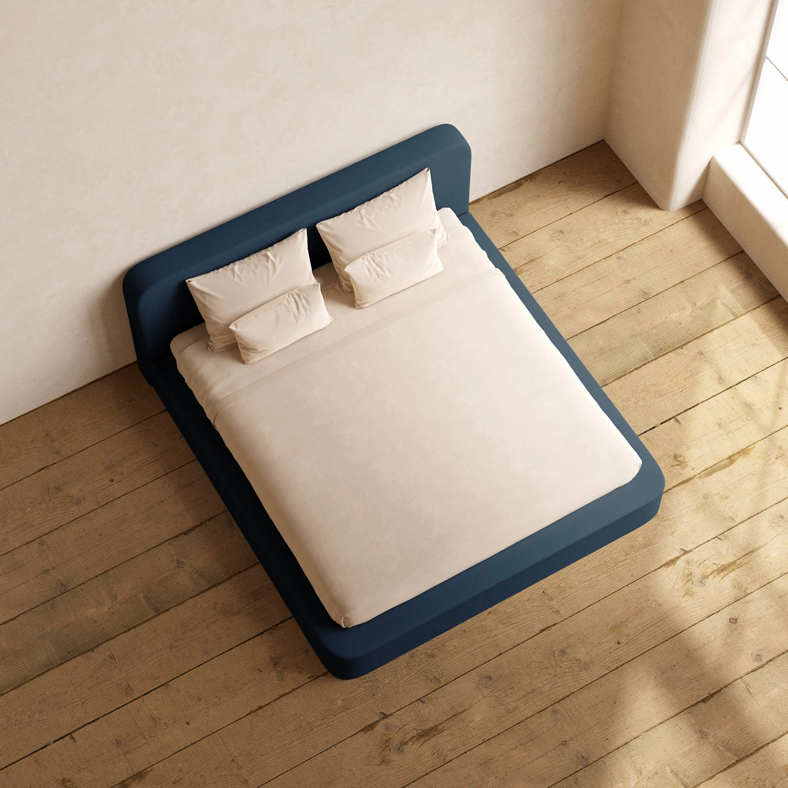 King Upholstered Platform Bed   Headboard | Mizu Weave in Sumi