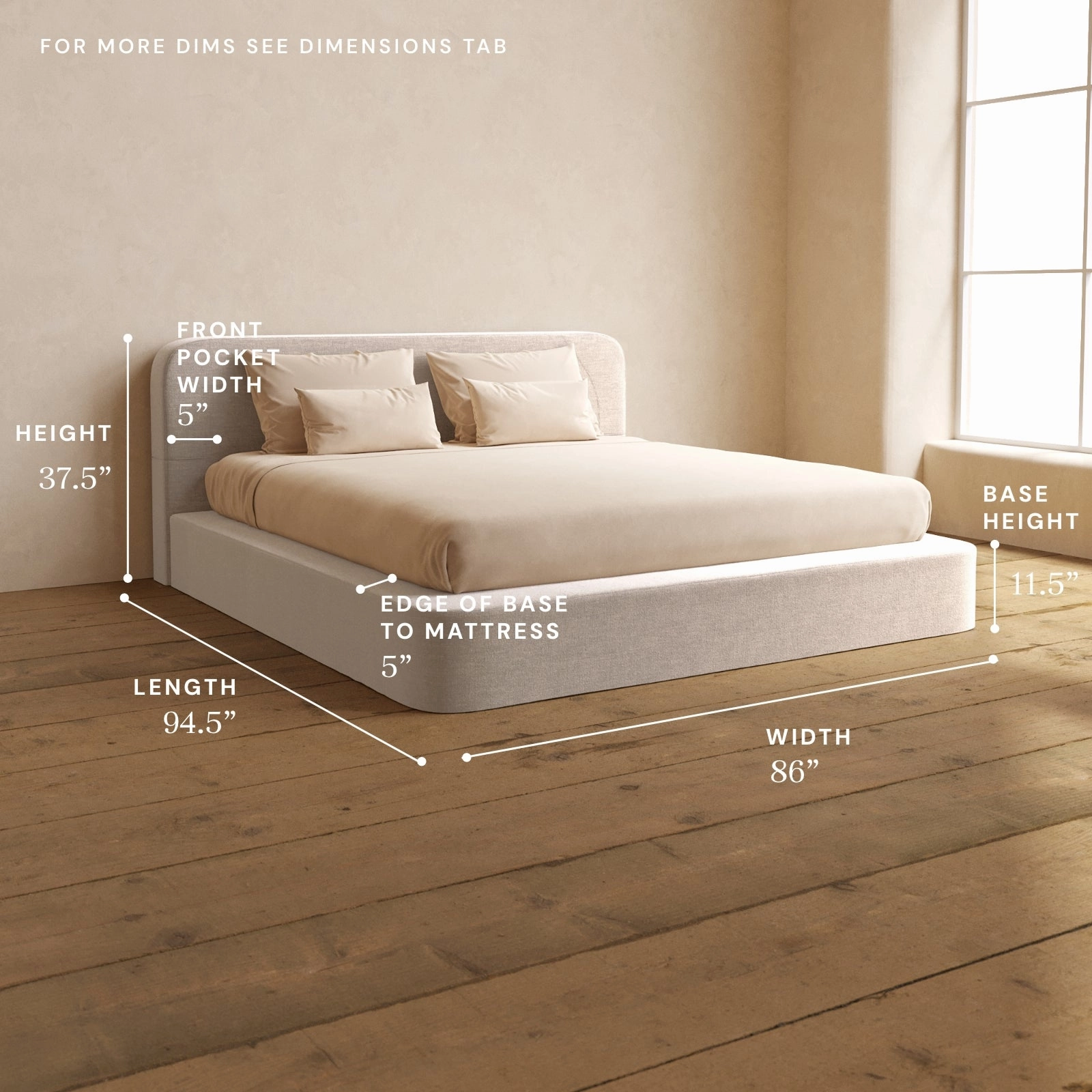 King Upholstered Platform Bed   Headboard | Mod Velvet in Mist