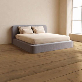 King Upholstered Platform Bed   Headboard | Plush Weave in Ash