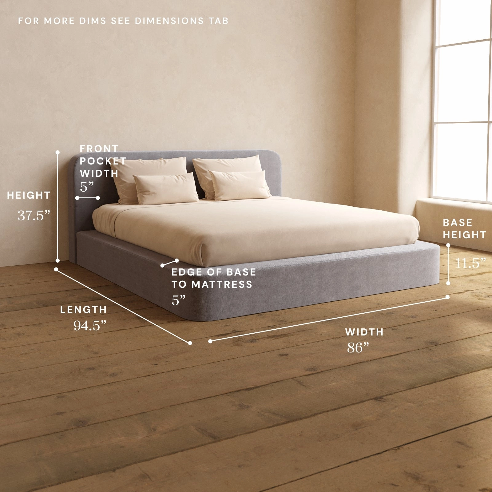 King Upholstered Platform Bed   Headboard | Plush Weave in Ash