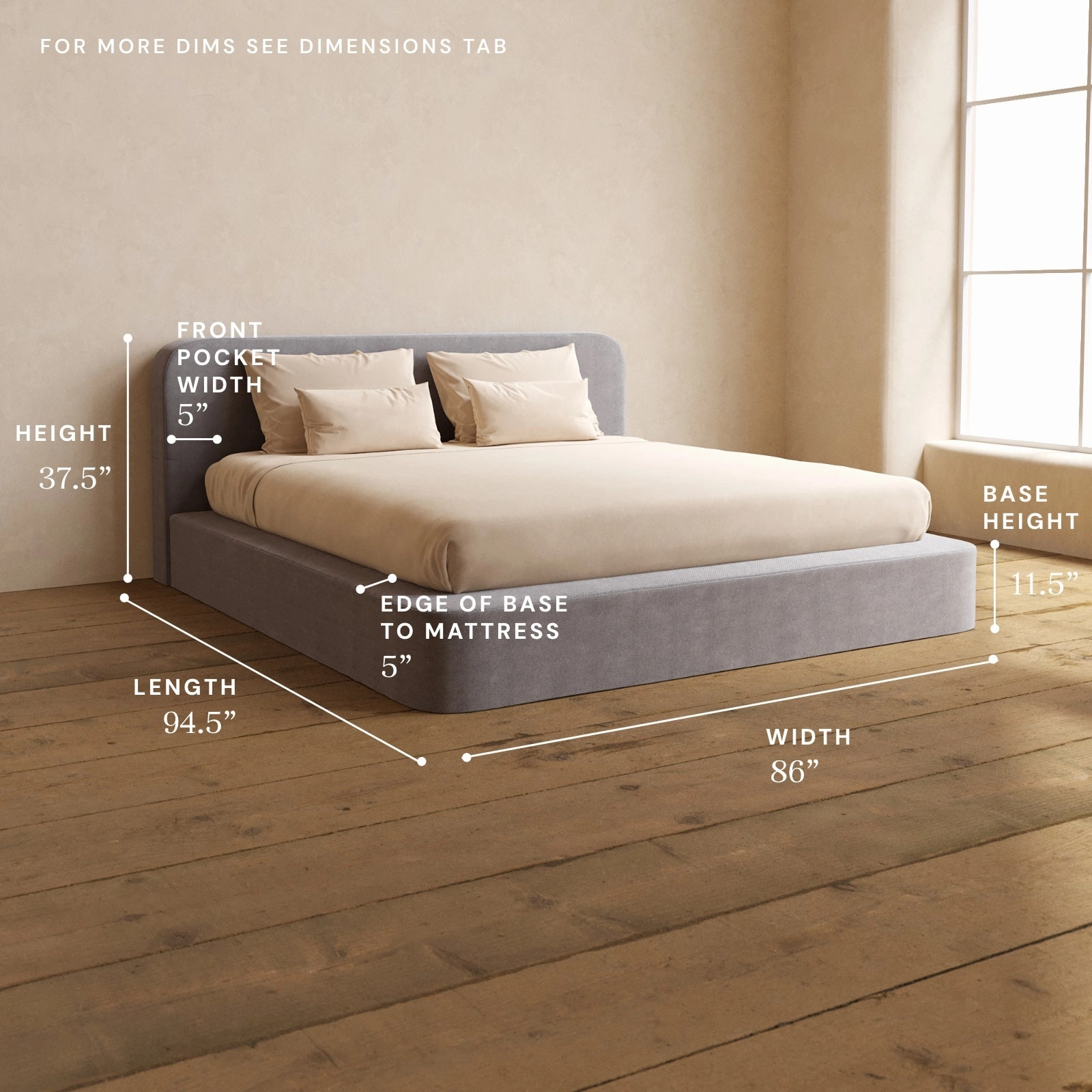King Upholstered Platform Bed   Headboard | Plush Weave in Ash