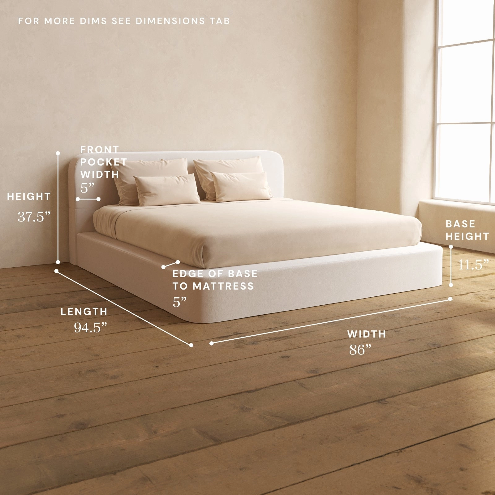 King Upholstered Platform Bed   Headboard | Plush Weave in Eggshell