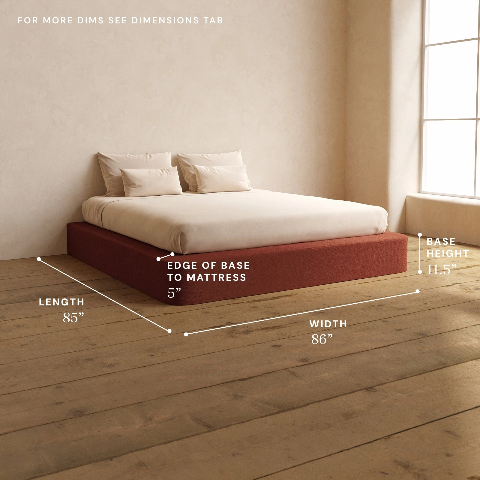 King Upholstered Platform Bed | Knit Velvet in Rust