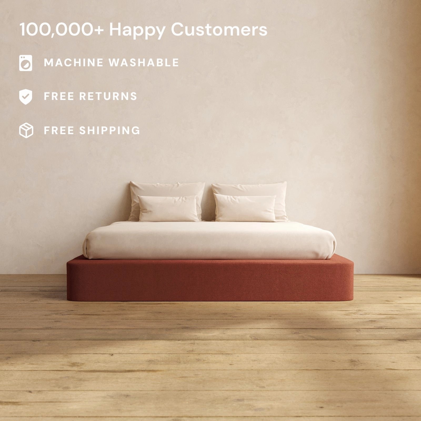 King Upholstered Platform Bed | Knit Velvet in Rust