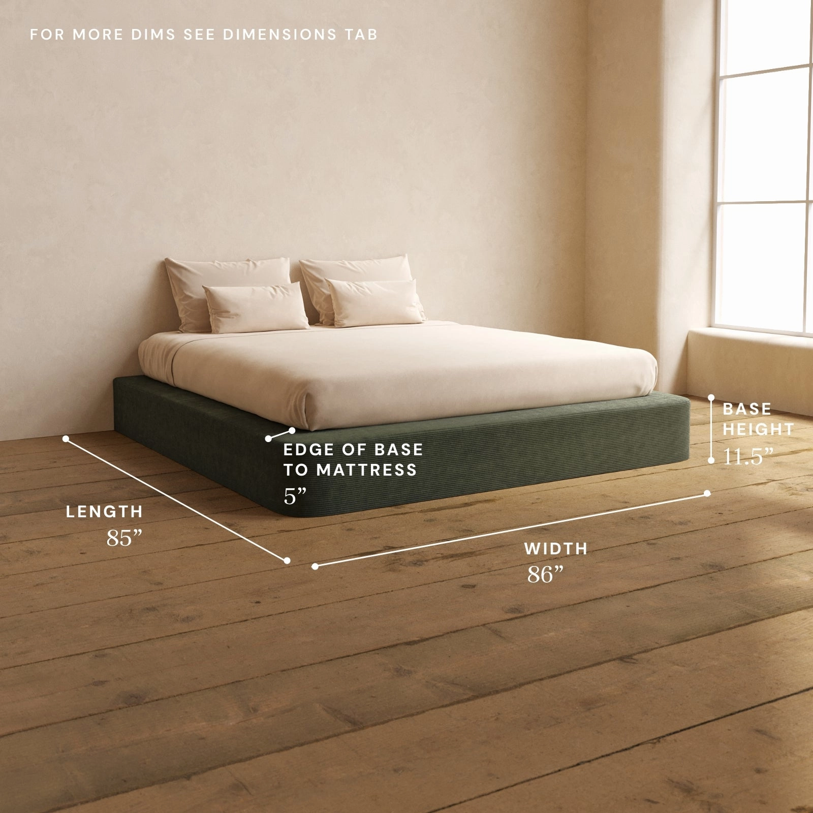 King Upholstered Platform Bed | Luxe Corduroy in Olivine