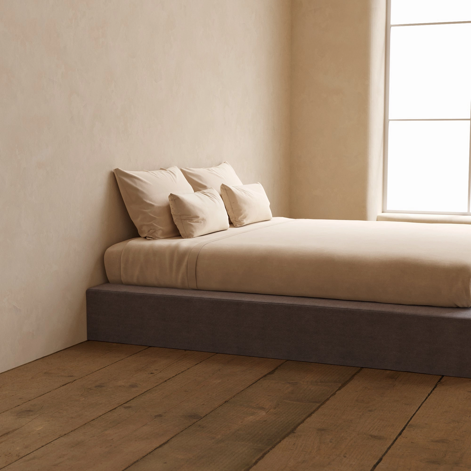 King Upholstered Platform Bed | Plush Weave in Ash