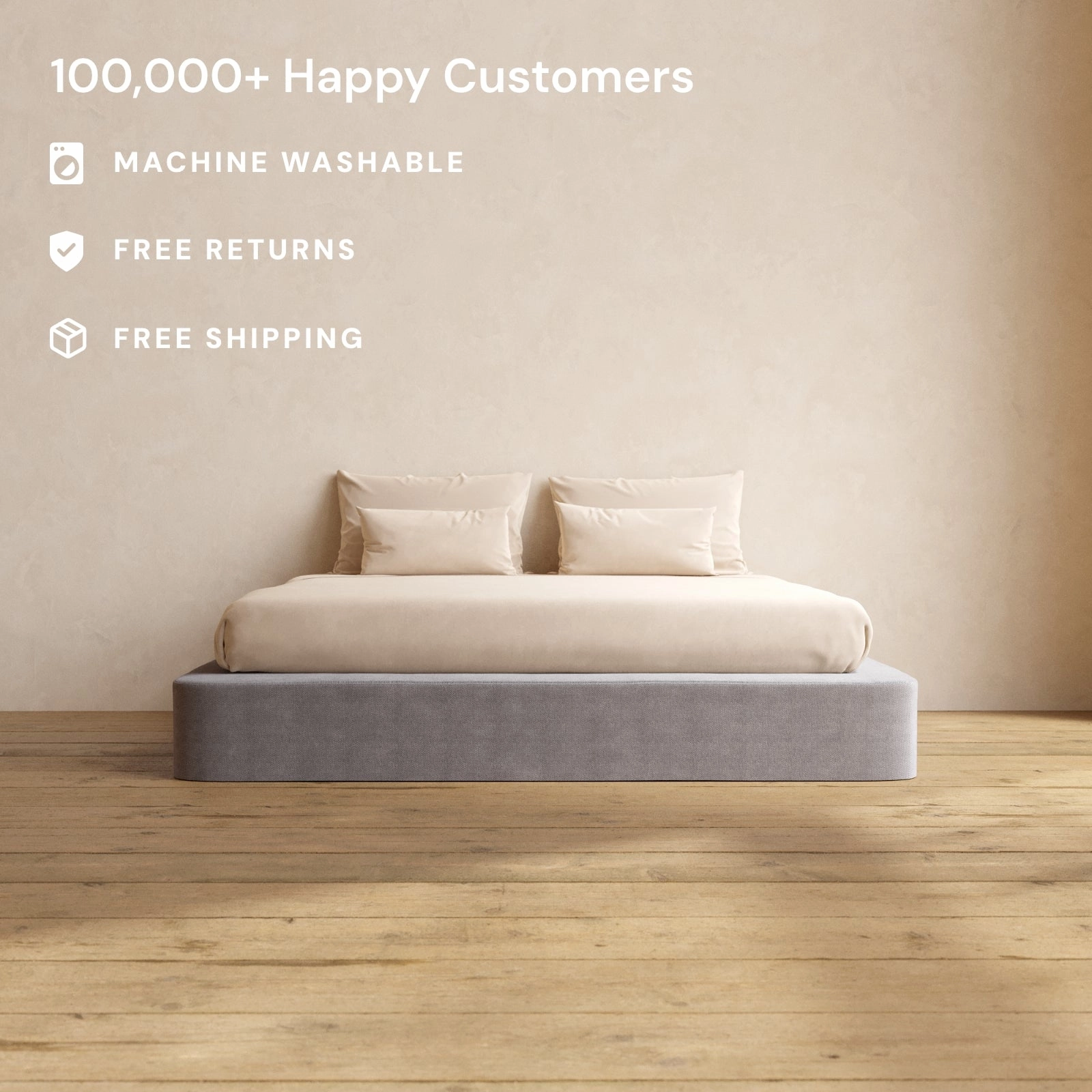 King Upholstered Platform Bed | Plush Weave in Ash