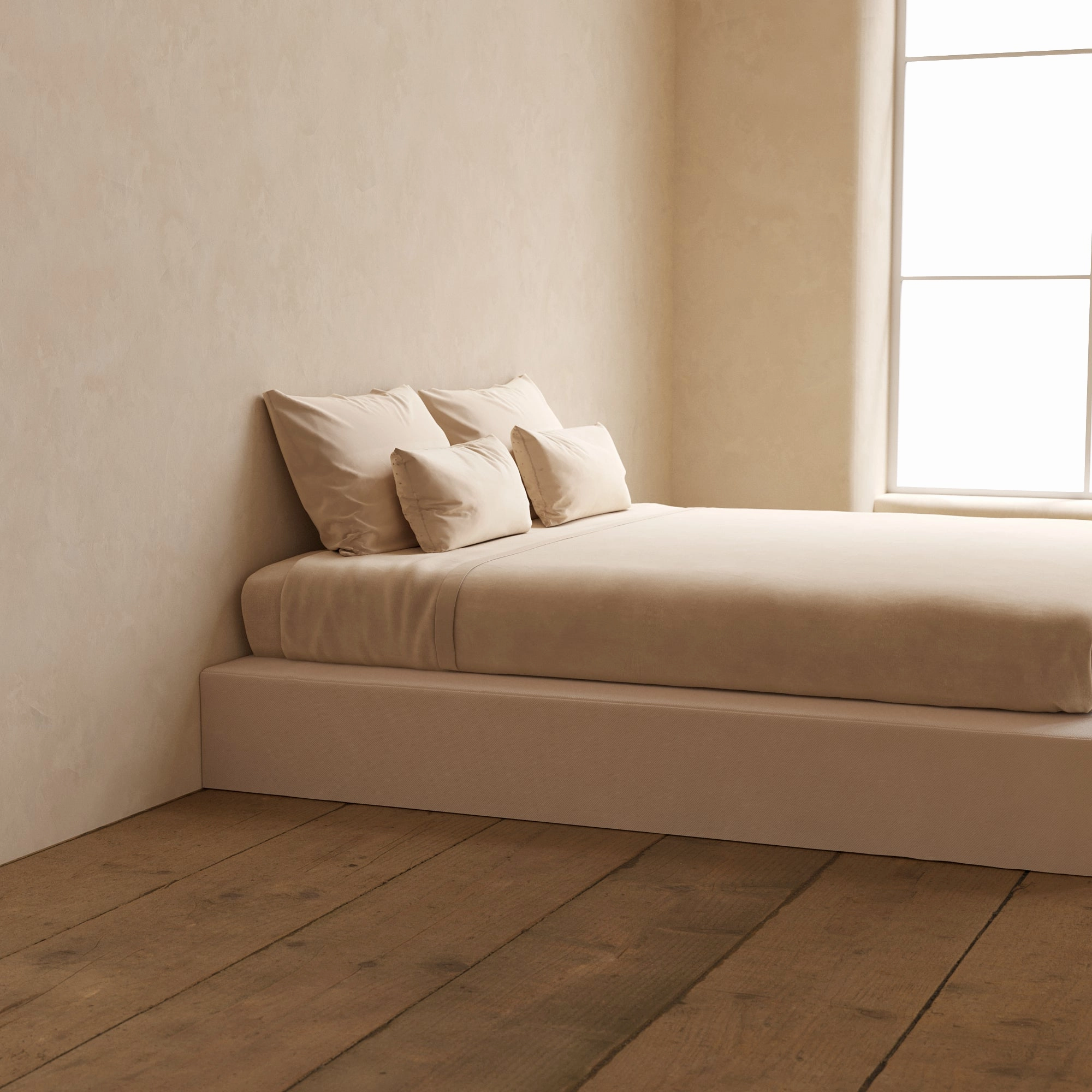 King Upholstered Platform Bed | Plush Weave in Eggshell