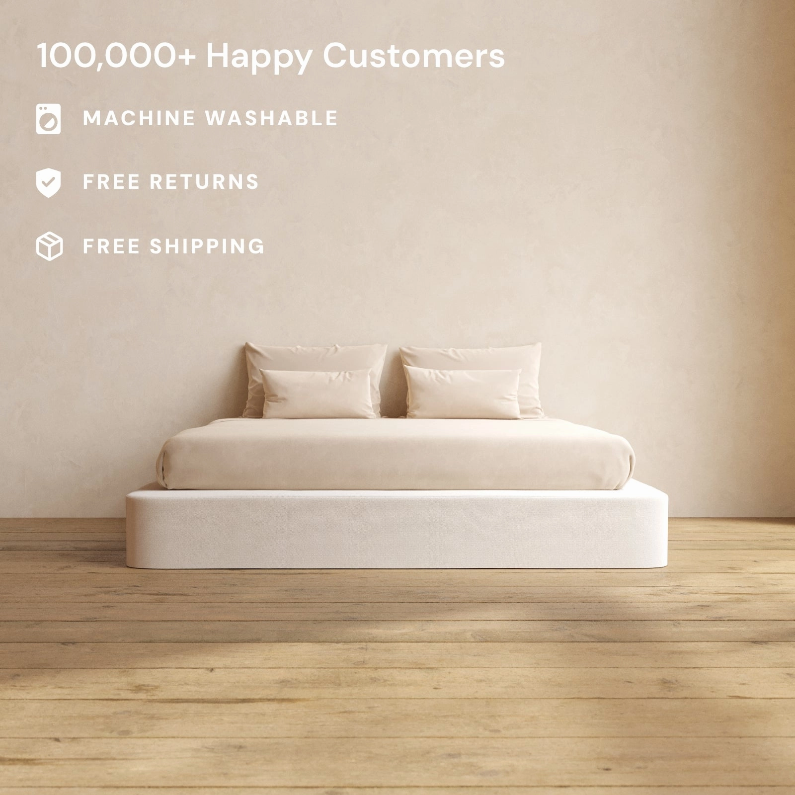 King Upholstered Platform Bed | Plush Weave in Eggshell