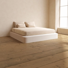 King Upholstered Platform Bed | Plush Weave in Eggshell