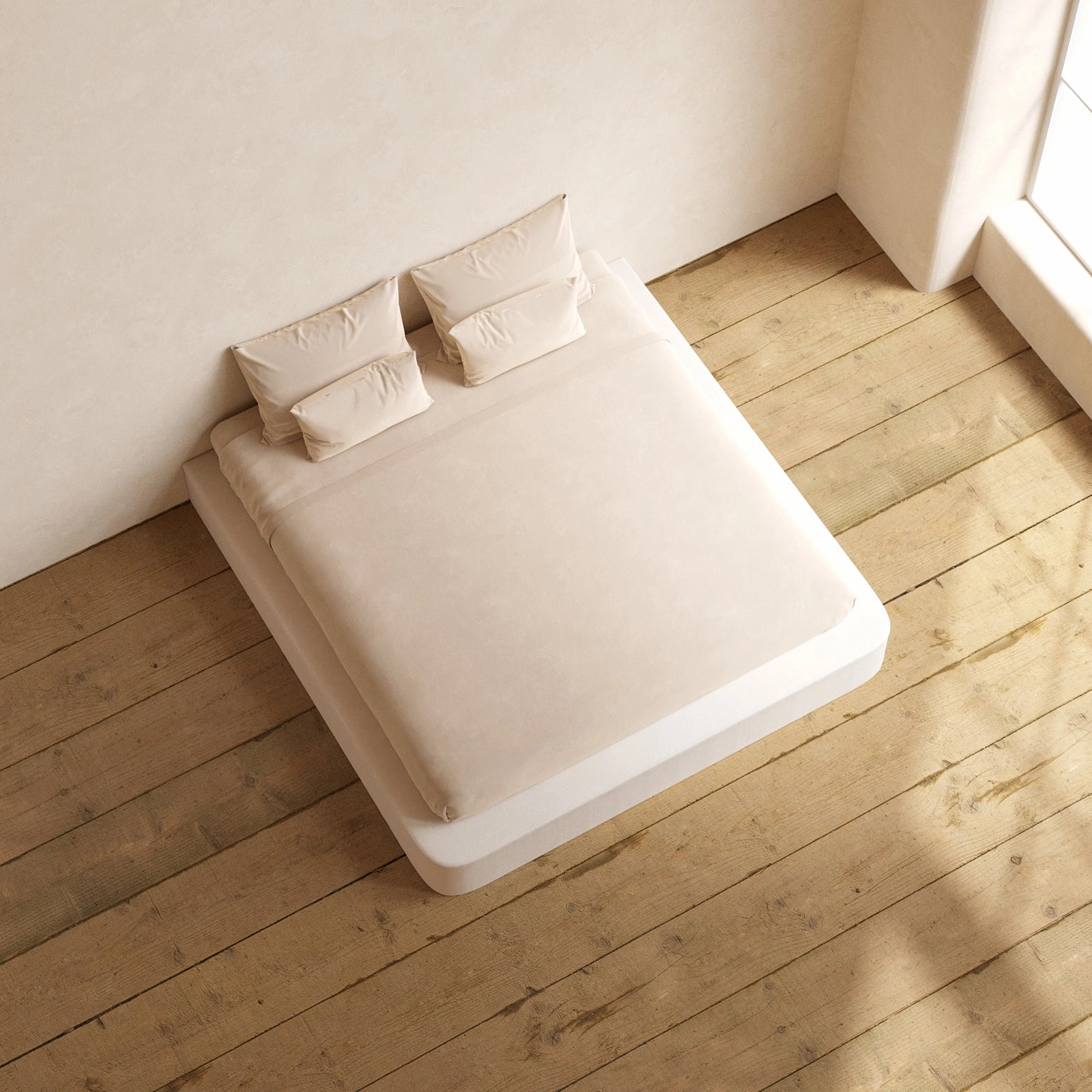 King Upholstered Platform Bed | Plush Weave in Eggshell