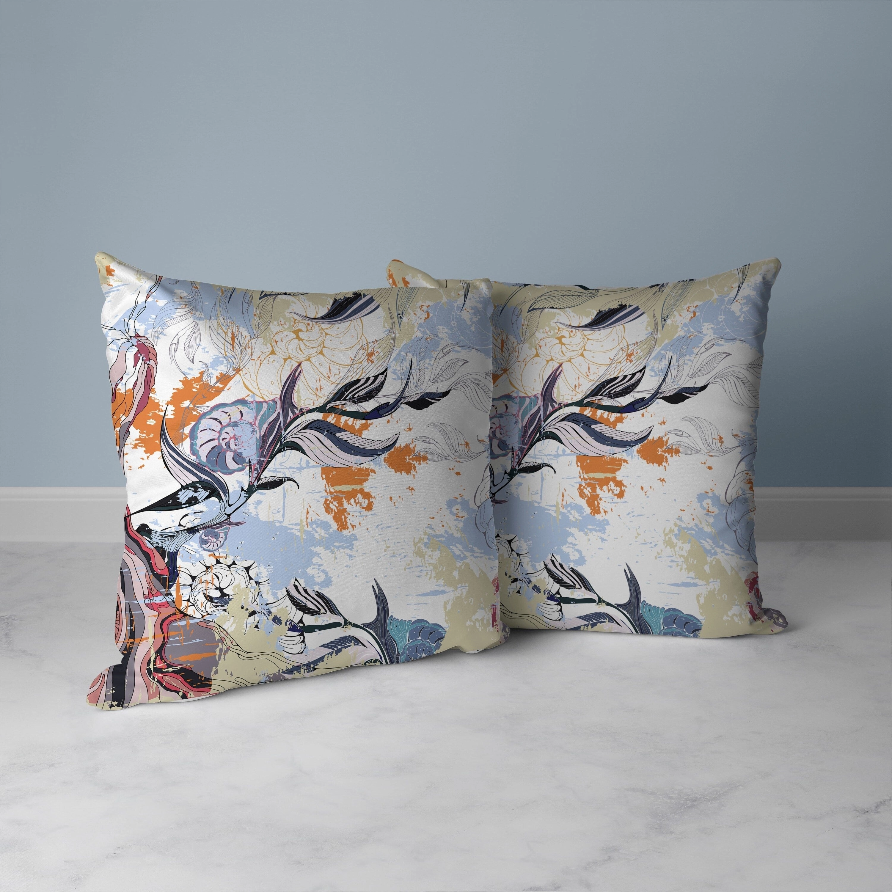 Leaf Lurker Faux Suede Reversible Throw Pillow White and Blue