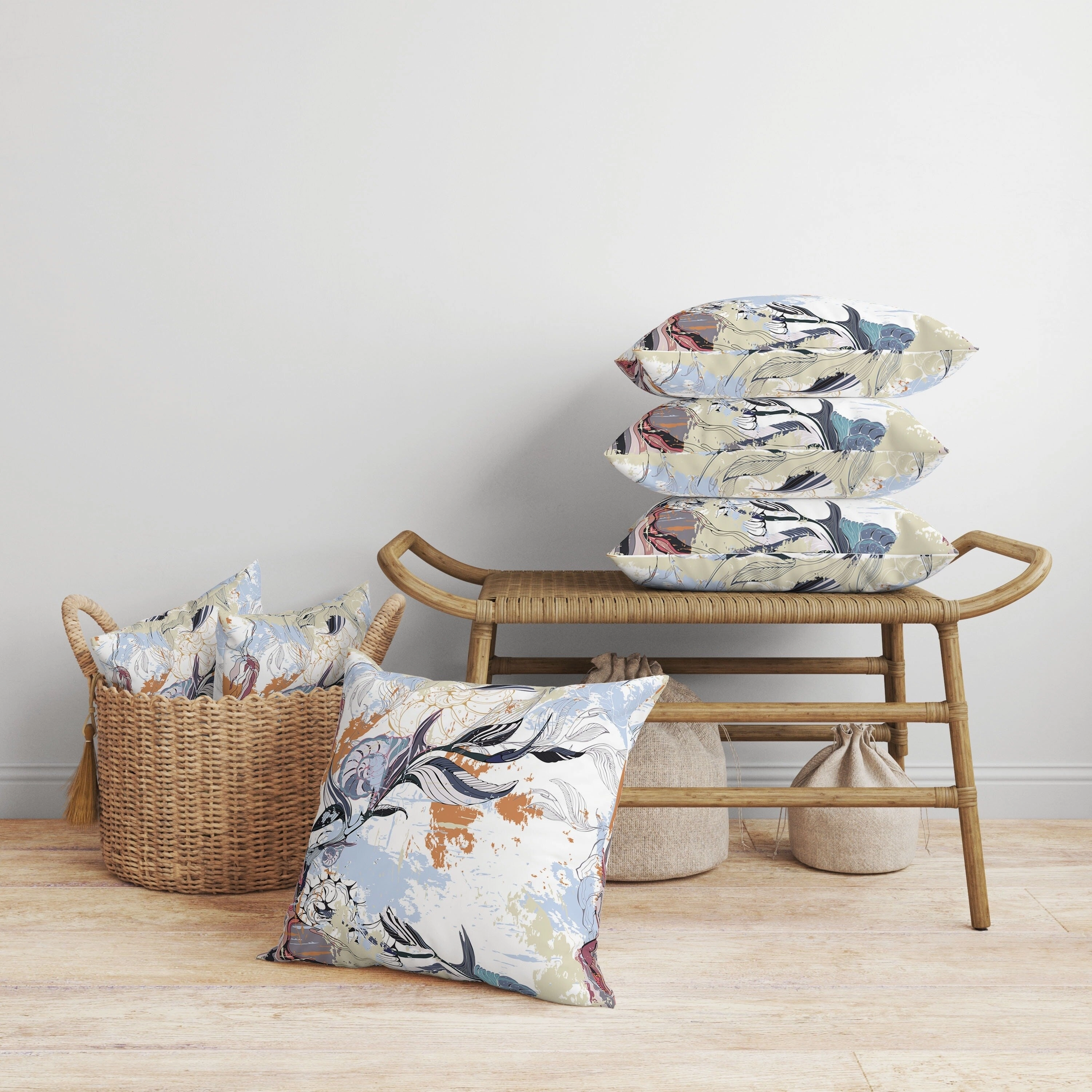 Leaf Lurker Faux Suede Reversible Throw Pillow White and Blue
