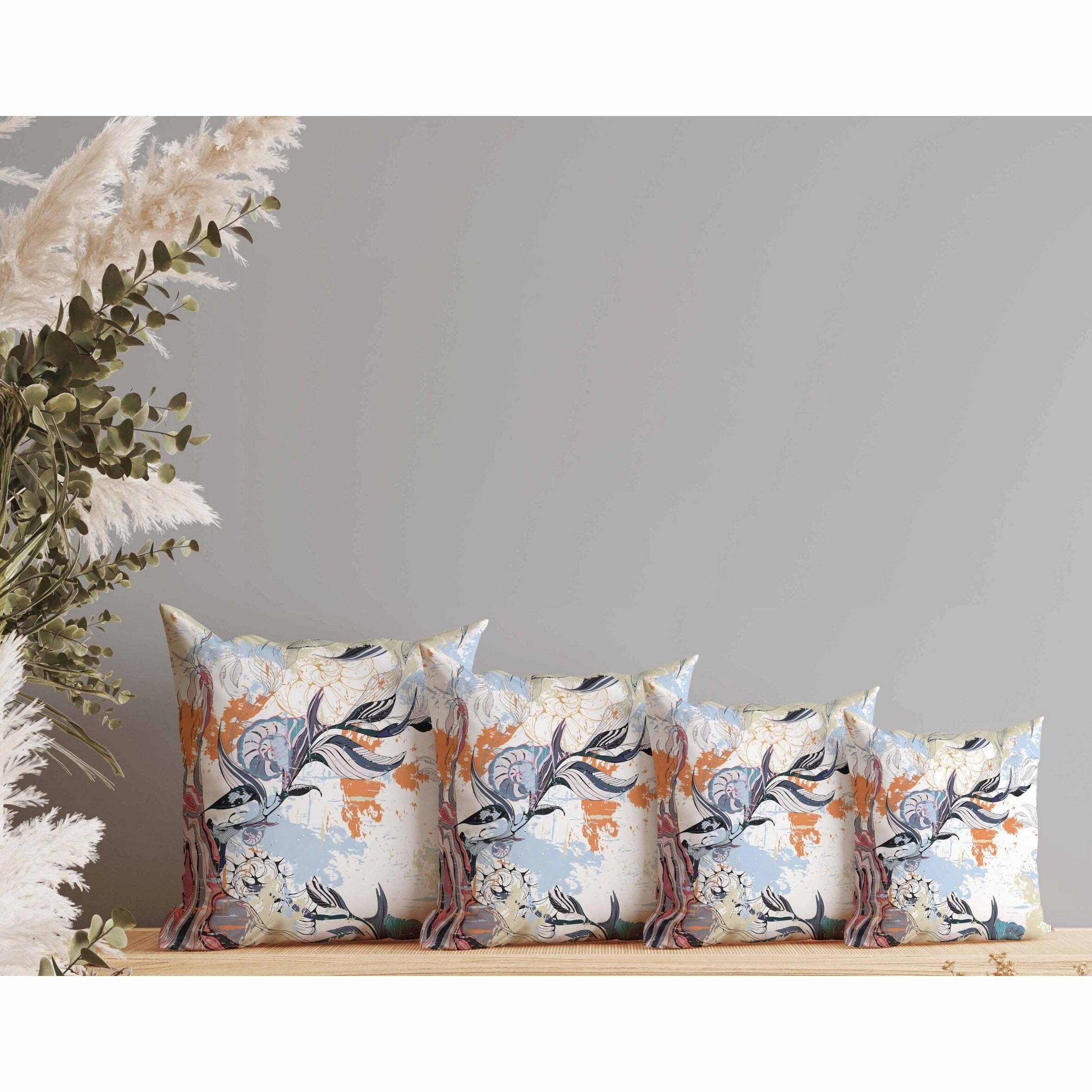 Leaf Lurker Faux Suede Reversible Throw Pillow White and Blue