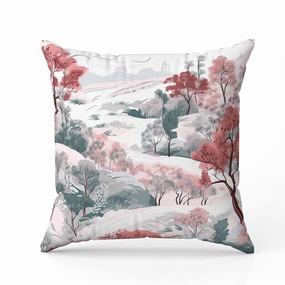 Leaf Magic Stories Indoor/Outdoor Reversible Throw Pillow Pink and Green