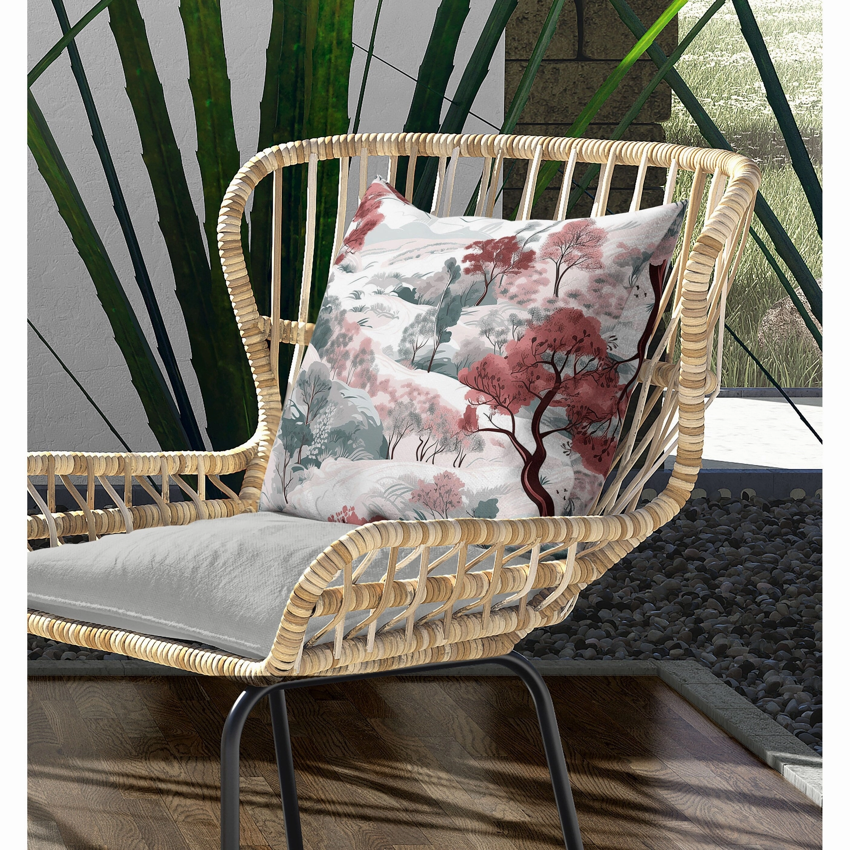 Leaf Magic Stories Indoor/Outdoor Reversible Throw Pillow Pink and Green