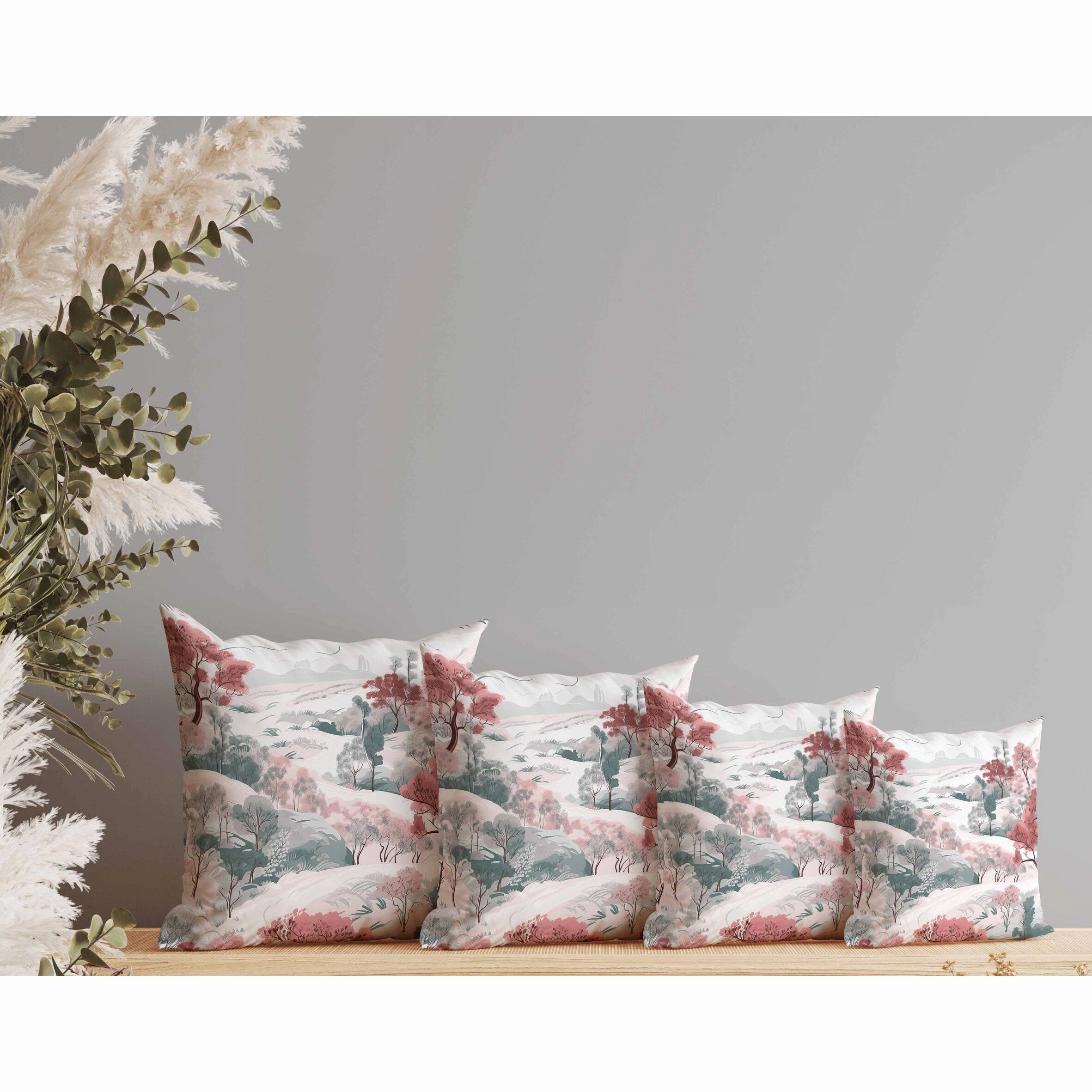 Leaf Magic Stories Indoor/Outdoor Reversible Throw Pillow Pink and Green