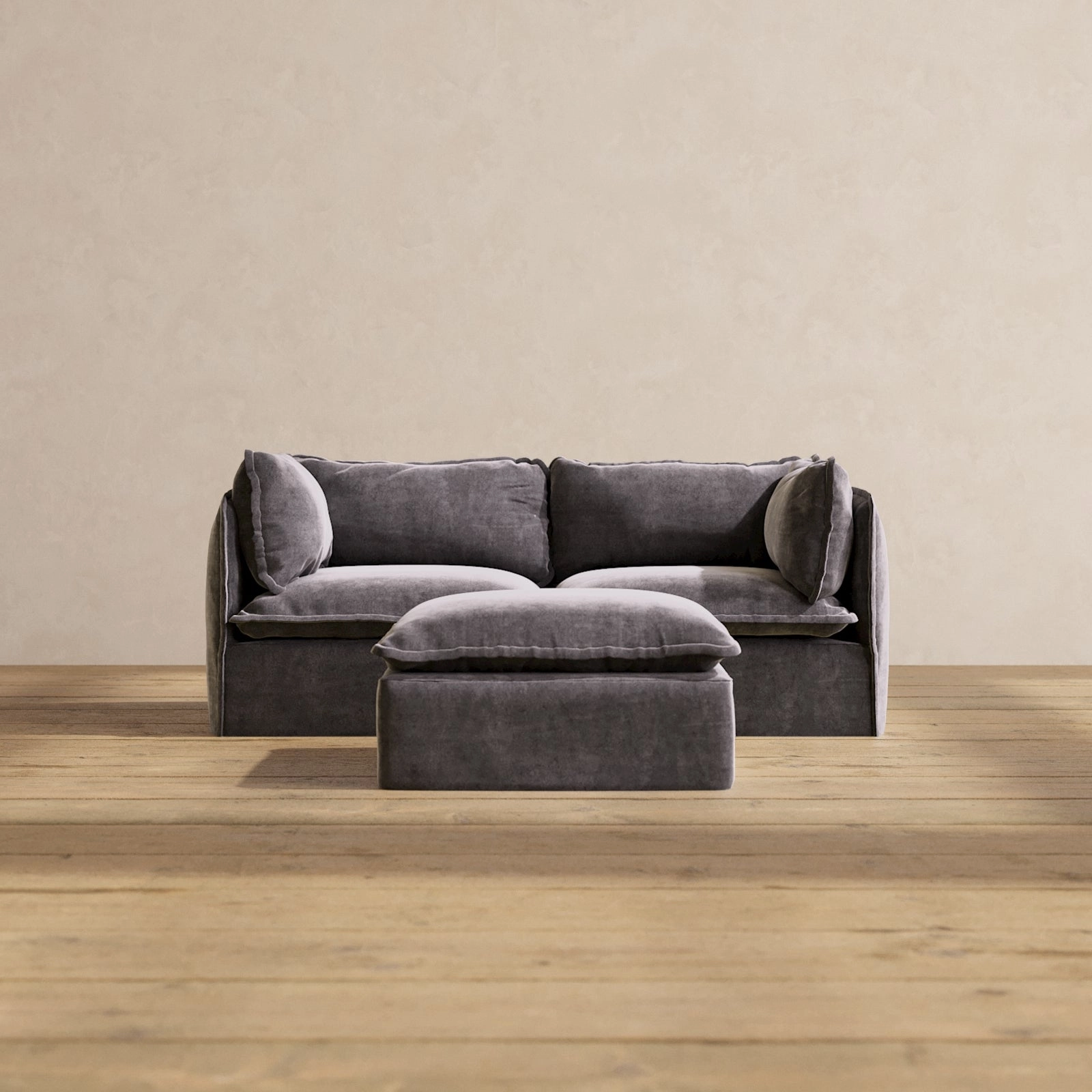 Modular Performance 2-Seater   Ottoman in Cinder | Deluxe Blend