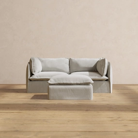 Modular Performance 2-Seater   Ottoman in Cloud | Deluxe Blend