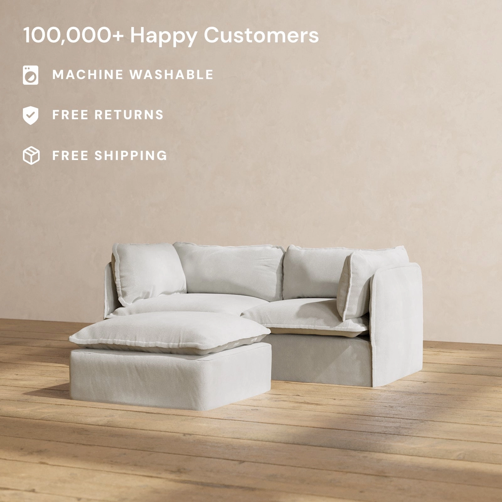 Modular Performance 2-Seater   Ottoman in Cloud | Relaxed Blend