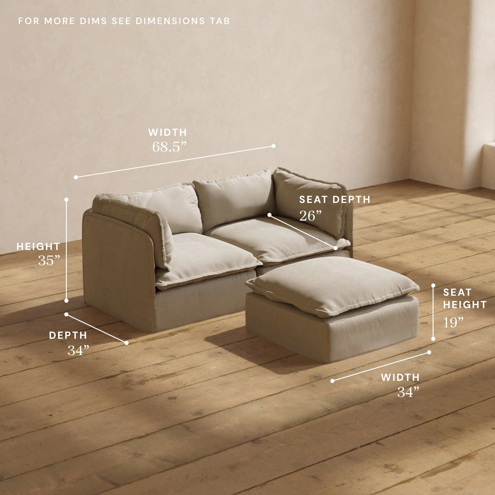 Modular Performance 2-Seater   Ottoman in Dune | Relaxed Blend