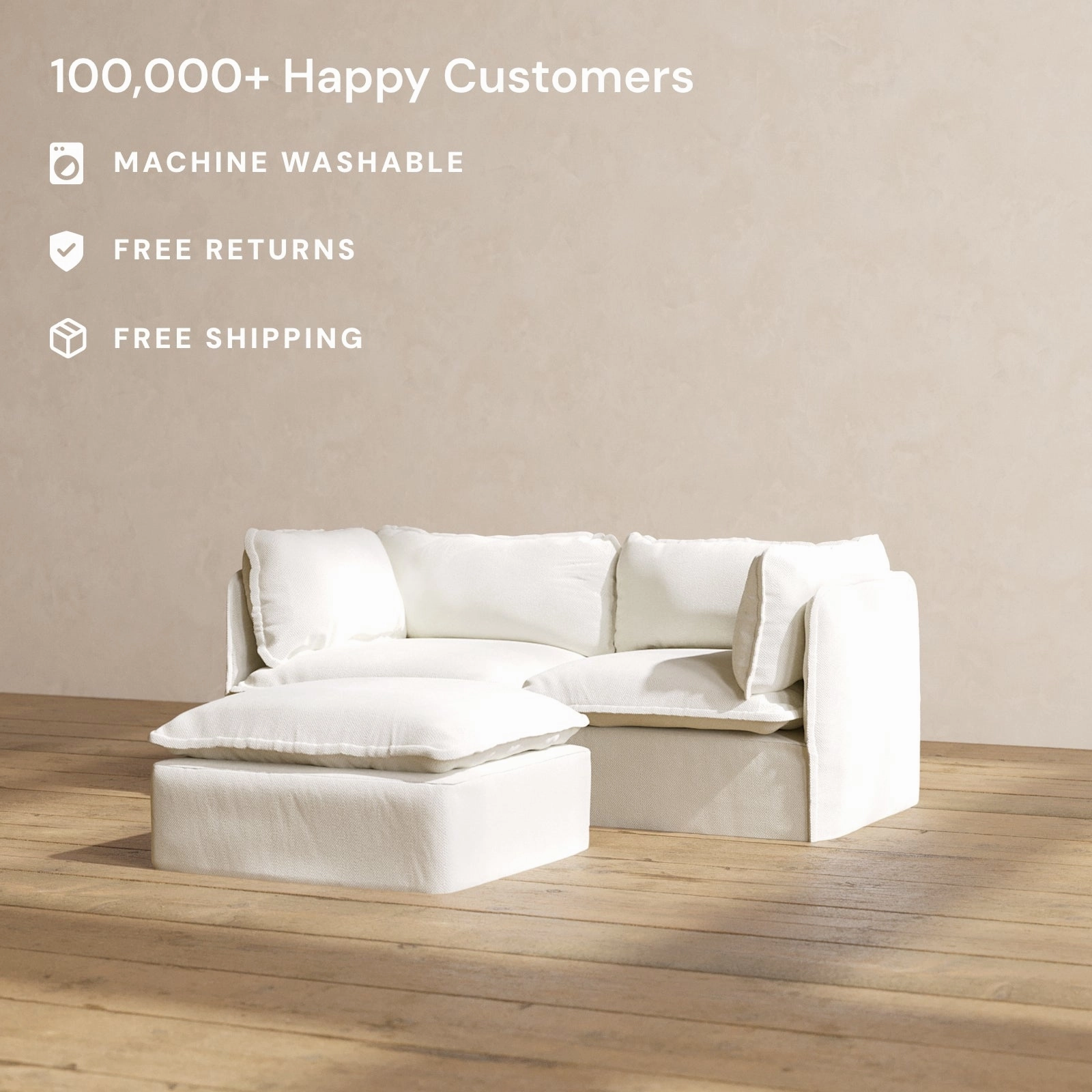 Modular Performance 2-Seater   Ottoman in Eggshell | Relaxed Blend