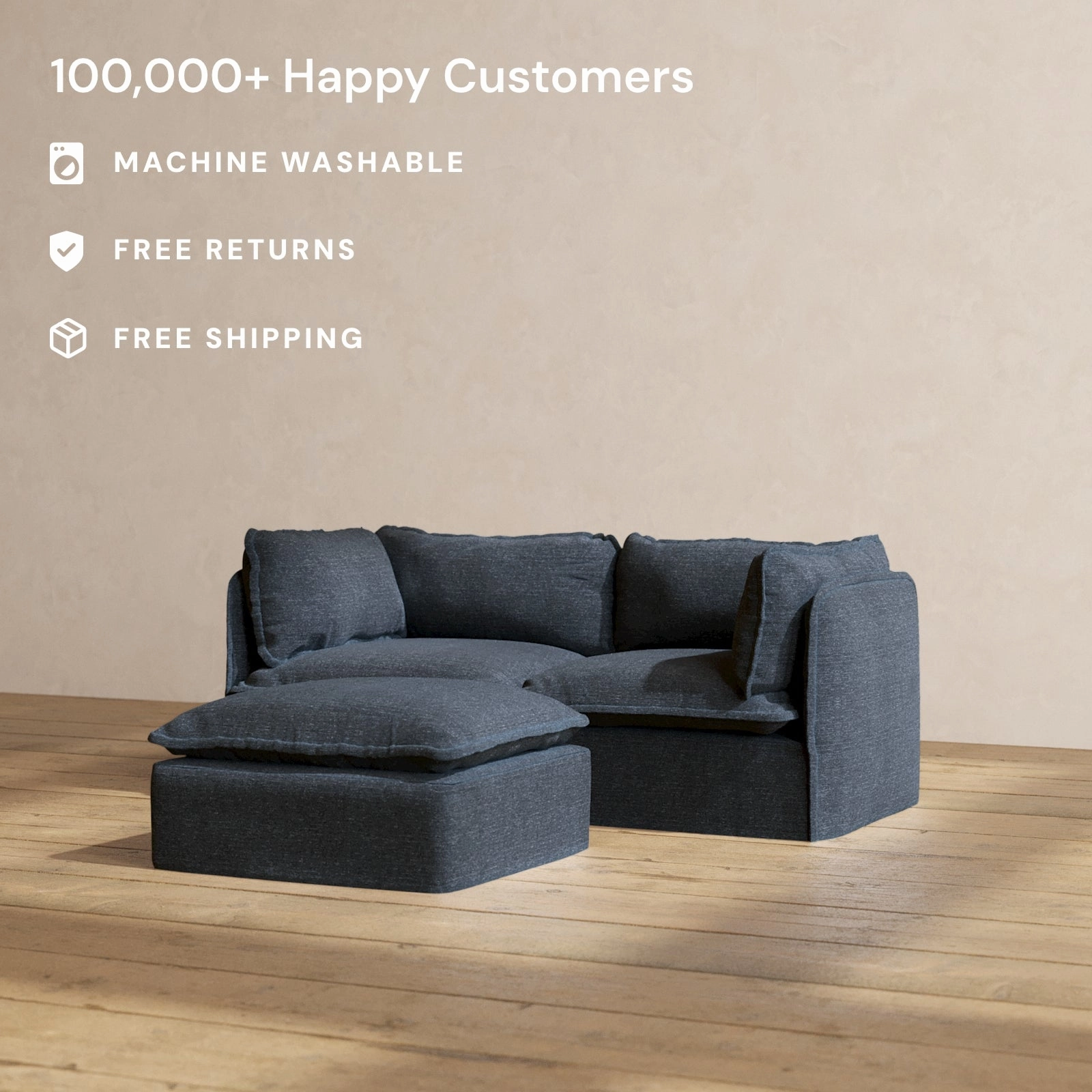 Modular Performance 2-Seater   Ottoman in Indigo | Deluxe Blend