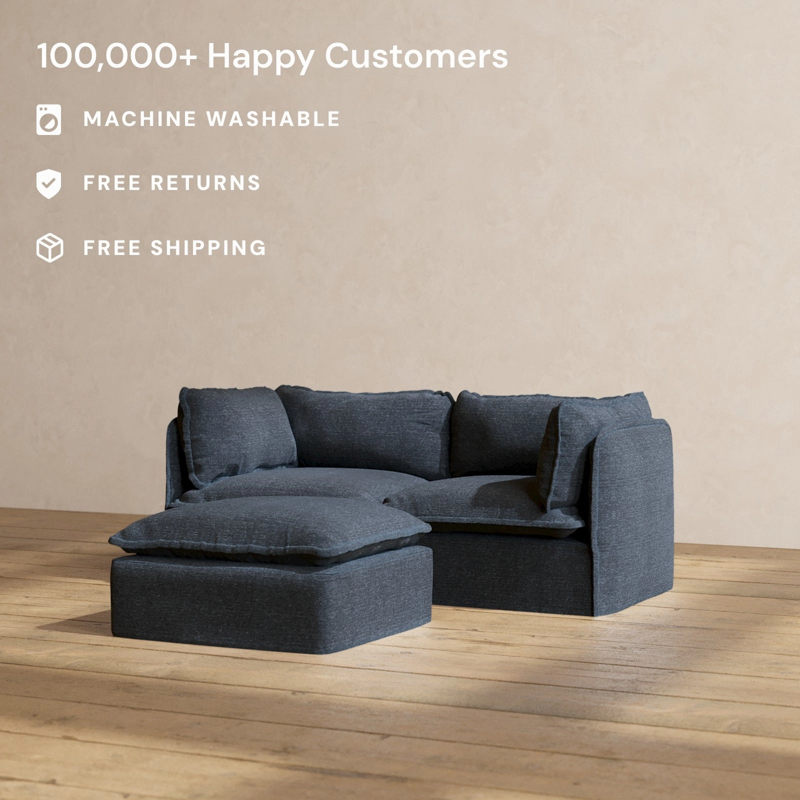 Modular Performance 2-Seater   Ottoman in Indigo | Relaxed Blend